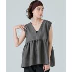 ベスト ジレ ヘリンボーンストライプフレアベスト レディース