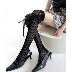 ショッピングニーハイ 靴下 リボン レース 網タイツ調ニーハイソックス ストッキング cula1271 レディース