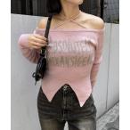 ショッピングオフショルダー ニット セーター ラメロゴオフショルダーニット レディース