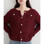 カーディガン 「WEB限定」ポケ付き金釦ワッフル編みカーディガン レディース