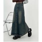スカート ウォッシュ加工デニムフ�