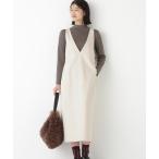 ショッピングミモレ丈 ジャンパースカート ストレッチポンチＶネックジャンパースカート