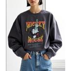 tシャツ Disney/ディズニー ミッキーマウス オーバーサイズ ピグメント風 ヴィンテージ加工 ロックテイスト ロングスリーブTシャツ/ロンT/レ