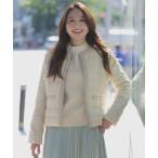 ダウンコート ダウンジャケット 「洗える」2WAY ツイードノーカラー ダウンジャケット レディース