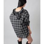 ショッピングレディ 夏 ブラウス シャツ フード付きチェック柄オーバーサイズシャツ レディース
