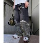  джинсы [26 год весна лето новый продукт ] поддельный Layered камуфляж камуфляж широкий черный Denim брюки мужской женский 