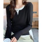 tシャツ レイヤード風キーネックリ