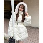 ブルゾン アウター ベルト付中綿フードファーロングブルゾン レディース