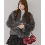 コート アウター フォックス風ノーカラージャケット レディース