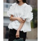 ブラウス シャツ 袖フリルパフスリーブ半袖バルーントップス レディース