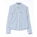 「Abercrombie&Fitch」 ストライプ柄長袖シャツ S ブルー レディース