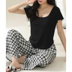 パジャマ ルームウェア ラウンドネック デザイン パンツ カップ付き ルームウエア レディース