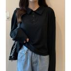 tシャツ リブポロ風デザイントップ�