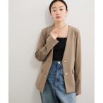 ジャケット ノーカラージャケット オーバル釦ノーカラージャケット/セットアップ対応 レディース