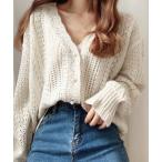 カーディガン 柄編み袖フリルニッ