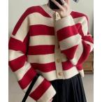 カーディガン ワイドボーダーニッ�