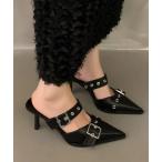 パンプス ダブルベルトミュールパンプス