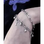 ブレスレット クロスモチーフダブルチェーンブレスレッド レディース メンズ