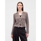 カーディガン コットン100％ 襟付き クロップド ニットカーディガン レディース