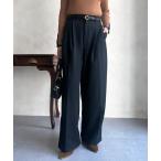 パンツ ベルト付きタックワイドパンツ レディース