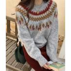 ニット セーター 「秋冬新作」ノルディック柄ゆったりニット レディース
