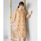ワンピース 「ゆったりシルエット」チュール刺繍ワンピース