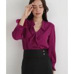 ショッピングバンド ブラウス シャツ バンドカラーラッフルブラウス レディース