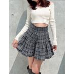 スカート チェックミニフレアスカート「セットアップ着用可能」