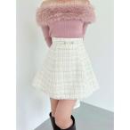 スカート フリンジツイードミニスカート「セットアップ着用可能」