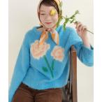 ニット セーター 花モチーフ起毛インターシャプルオーバー レディース