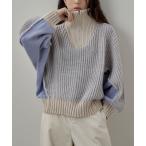 ニット セーター バイカラーハーフジップニット レディース