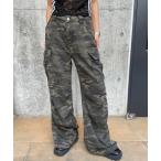 ジーンズ デニム デニムパンツ カモフラージュ柄ワイドパンツ レディース