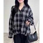 ブラウス シャツ バックレースアップチェック柄裾タックシャツ レディース
