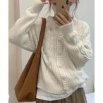 カーディガン ケーブル模様丸ボタ