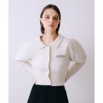 ショッピングイルミネーション ニット セーター 「セットアップ対応」ラメネップニットビジュー付カーディガン　パフショルダー　襟付きニット　キラキラ　クリスマス　イルミネーション レ