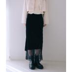 スカート ベロア裾レーススカート　スリット　ナロースカート　ペンシルスカート　クリスマス　イルミネーション　デート