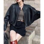 ショッピングレザージャケット レザージャケット ライダース (トレンドのショート丈、ワイドシルエット) 衿無し ワイドシルエット フェイク レザージャケット(女性らしいノーカラー、