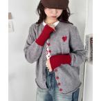 ショッピングハート カーディガン 袖配色ワンポイントハートニットカーディガン レディース