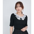 ニット セーター リボンレースカラーリブニット「手洗い可能」 レディース