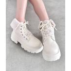 ブーツ ファーレースアップ厚底ミドルブーツ レディース