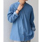 ショッピングバンド シャツ SHIPS any:「洗濯機可能」4.5oz ライト デニム バンドカラー シャツ メンズ