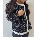カーディガン  「WEB限定」「KIDS」フラワープリントフリルワッフルスナップカーデ キッズ 子供服 女の子