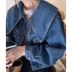 ショッピング大きめ デニムジャケット gジャン 「大きめ襟が可愛さ引き立てる♪クラシカルデニム」セーラーカラーGジャン レディース