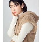 ベスト ジレ ラビット調　ファーフーデッドジレ レディース