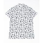 tシャツ アンカーロゴ柄プリント半袖モックネックカットソー レディース