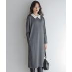 ショッピングマキシ ワンピース レースライク襟付きニットワンピース