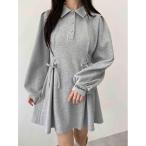 ワンピース 「秋冬新作」レースアップポロワンピース