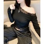 tシャツ レース切り替えオフショル レディース