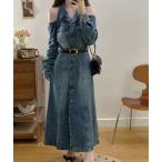 ショッピングオフショルダー ワンピース オフショルダーデニムワンピース（ベルト付き）