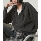 パーカー 「Alfred Alex」ヴィンテージ加工スノーウォッシュワンポイントロゴ刺繍オーバーサイズワッフルパーカー メンズ レディース